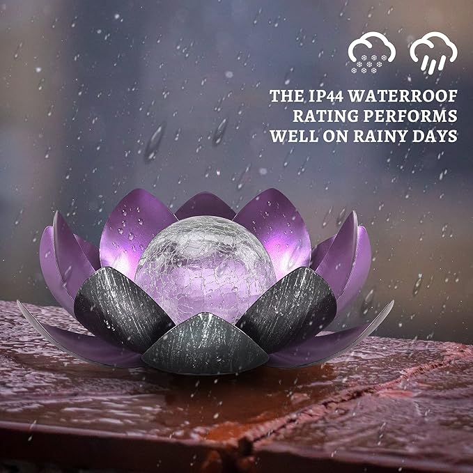 Solar Light Outdoor, Metal Glass Decorative Waterproof Garden Light LED Solar Flower Lights for Patio, Lawn,Walkway,Tabletop,Ground (Purple)