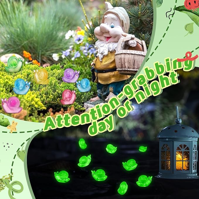 180 Pcs Luminous Resin Snail Miniatures Mini Animals Figures Cute Snail Figurine Fairy Decor Animal Ornament for Garden Landscape Home Accessories Craft Cake Decoration DIY