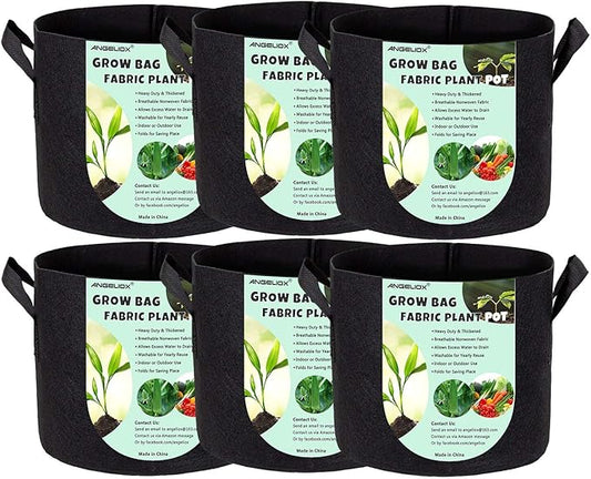 ANGELIOX 6 Pack 10 Gallon Plant Grow Bags, Heavy Duty Nonwoven Fabric Pots Thickened Container with Sturdy Reinforced Handles for Indoor Outdoor Garden Plants Flower Vegetable (6Pcs-10 Gallon)