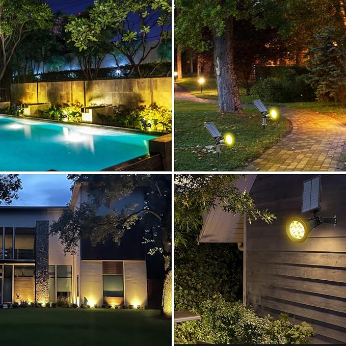 T-SUN Solar Spot Lights Outdoor, 7 LED Solar Landscape Spotlights Wall Lights Auto ON/Off Waterproof Solar Lights for Tree, Patio, Yard, Garden, Driveway, Pool Area(Yellow- 2 Pack)