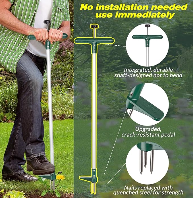 Walensee Weed Puller, Stand Up Weeder Hand Tool, Long Handle Garden Weeding tool with 3 Claws, Hand Weed Hound Weed Puller for Dandelion, Standup Weed Root Pulling Tool and Picker, Grabber (1 pack)