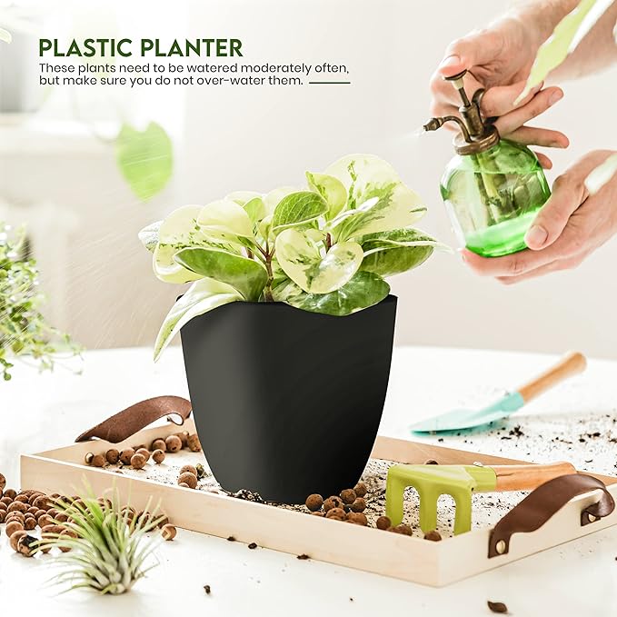 Utopia Home - Plant Pots Indoor with Drainage - 7/6.6/6/5.3/4.8 Inches Home Decor Flower Pots for Indoor Planter - Pack of 5 Plastic Planters for Indoor Plants, Cactus, Succulents Pot - Black