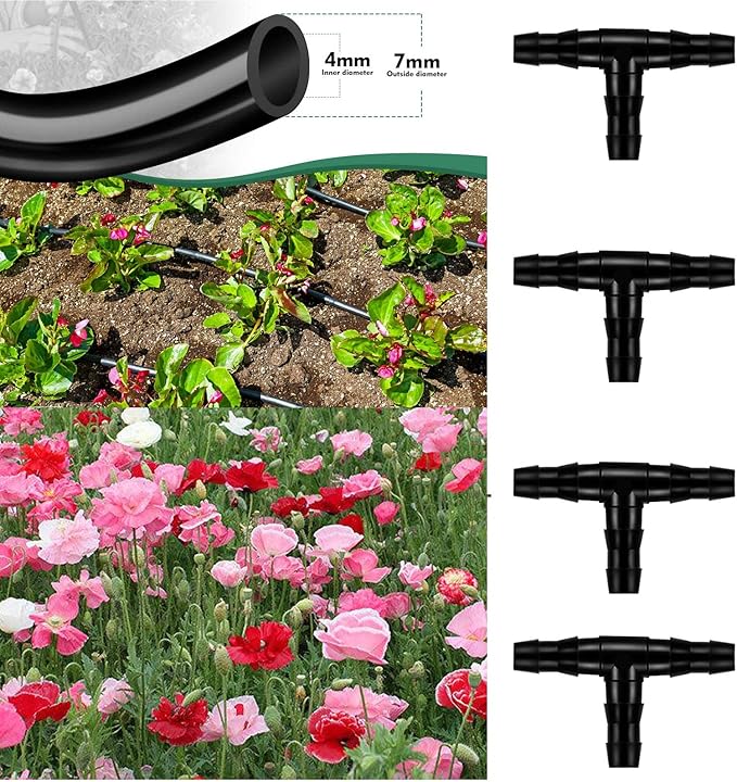 HOINCO 300Pcs Barbed Tee Connectors Drip Irrigation, 1/4" Universal Barbed Tee Fittings for 4/7mm Water Tube,3-Way Irrigation Coupling for Flower Pot Garden Lawn(Black)