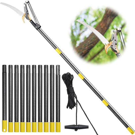 Pole Saws for Tree Trimming, 13.7 FT Manual Tree Trimmer Long Handle Pruner, Extendable Pole Pruners for Tree Trimming, Sharp Steel Blade and Scissors for High Branches Trimming
