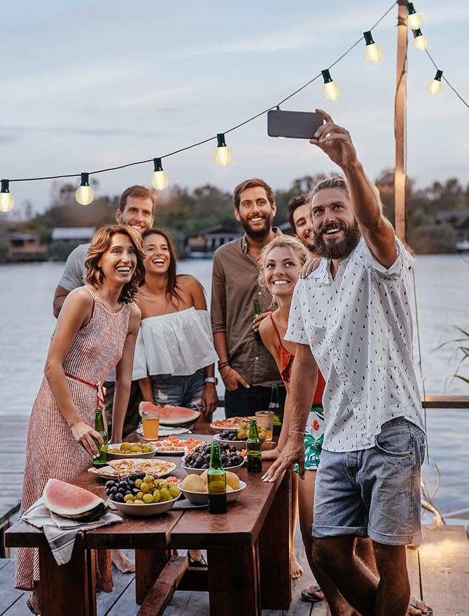 G40 Globe Christmas Lights Outdoor, 25FT Frosted White String Lights with 27 Incandescent Bulbs, Hanging Patio String Lights Waterproof for Indoor Home Garden Backyard Holiday Party Xmas Tree Decor