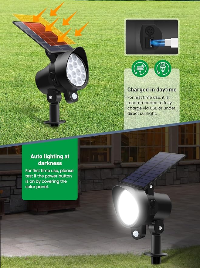 3CCT Solar Spot Lights Outdoor Motion Sensor, Dimmable Solar Landscape Spotlights IP65 Waterproof Motion Sensor Lights for Garden Yard Pathway Garage, 4 Pack