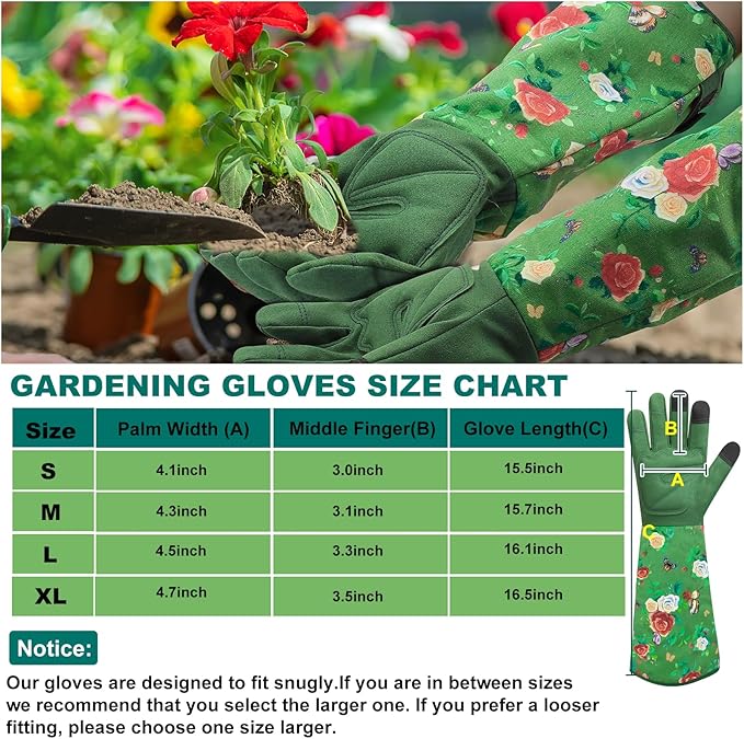 DLY Gardening Gloves for Women, Rose Gloves Gardening Thorn Proof, Long Garden Gloves for Women, Durable and Comfortable Leather Gauntlet (Medium, Green