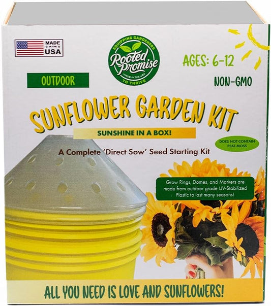 Kids Outdoor Sunflower Garden Kit - Complete Kit for Growing Your Own Sunflowers from Seeds with Grow Rings and Greenhouse Germination Domes, Non-GMO Seeds, BPA-Free