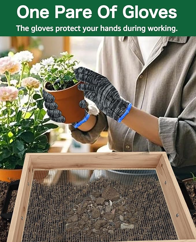 19" x 16" Large Soil Sifter, Soil Sifter for Gardening, Wooden Compost Sifter, Dirt Sifter, Rock Sifter, Soil Sieve with 1/4in Sifting Screen, Sifting Peat Moss Gravel for Wheelbarrow Trowel Tool Set