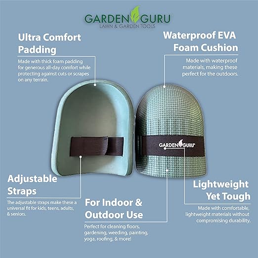 Garden Guru Home & Gardening Knee Pads – Waterproof EVA Foam Cushion, Soft Inner Liner, Comfortable Fit with Adjustable Straps (2 Pack)