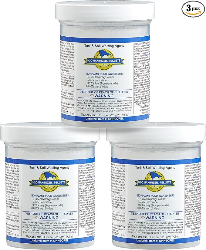 Underhill UHH20PEL H20 Maximizer Ultra Holding Wetting Agent Pellets Soil Surfactant for Lawn, Garden, Turf Grass, Golf Greens, 3 Tablets