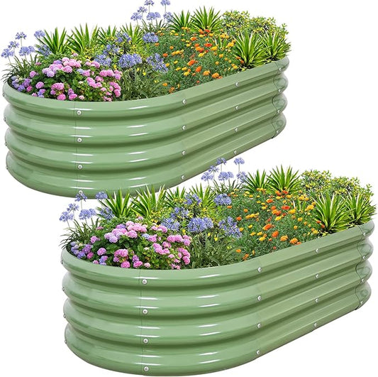 1MORE Galvanized Raised Garden Bed- Planter Garden Boxes Outdoor, Raised Beds for Gardening, 4x2x1ft Metal Garden Bed Kit for Vegetables Flower, Planter Raised Beds with Tools.Green-2pack