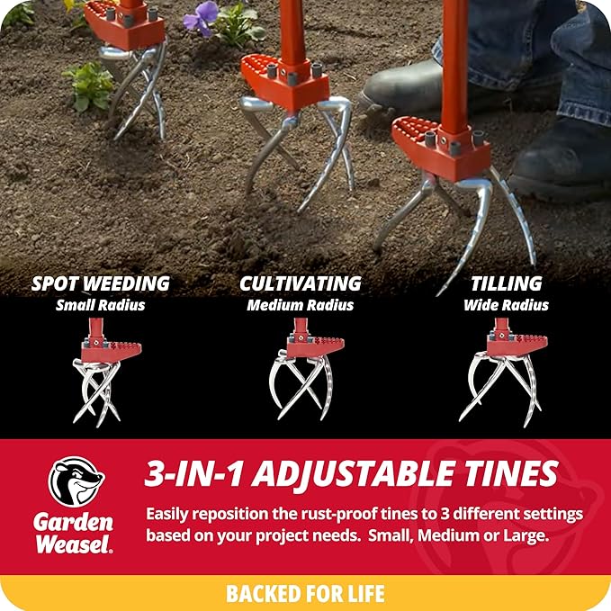 Garden Weasel Claw Pro - 3-in-1 | Cultivate, Loosen, Aerate, Weed | Gardening Hand Tiller, Twist Weeding Tool, Digging Fork, Cultivator, Soil Loosener | 91334