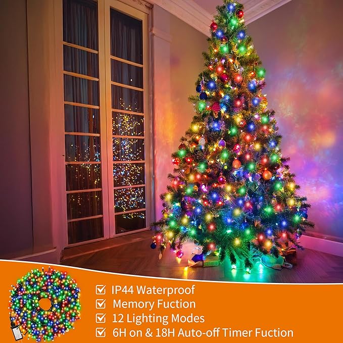 Christmas Light 1000 LEDs 336ft Green Cable Wire Fairy String Tree Twinkle Lights Plug in 12 Modes for Christmas Party, Outdoor, Garden, Wedding, Home Decoration (Multi Color)