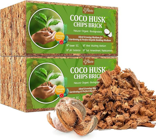 Riare 4 Pack Coco Chips Substrate for Plants- 4.4lb 100% Organic Coconut Husk Brick with Low EC and pH Balanced, High Expansion Coconut Substrate Coco Husk Mulch for Garden Flowers, Herbs, Planting