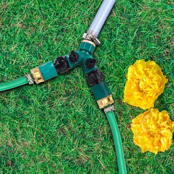 Garden Hose Splitter, 2 Pack 3/4" 2 Way Plastic Water Hose Splitter, Garden Hose Connector with Faucet Watering Shut Off for Landscaping, Gardening, Flower Planting, Irrigation