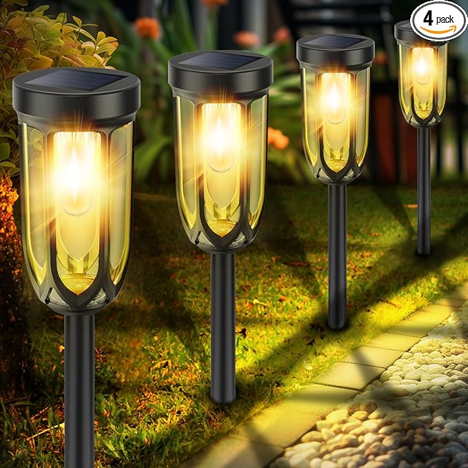 Solar Pathway Lights Outdoor, Bright Solar Lights Outdoor Waterproof IP65, Auto On/Off Driveway Patio Light, LED Solar Garden Lights Landscape Lighting for Walkway Lawn Yard (4 Pack)