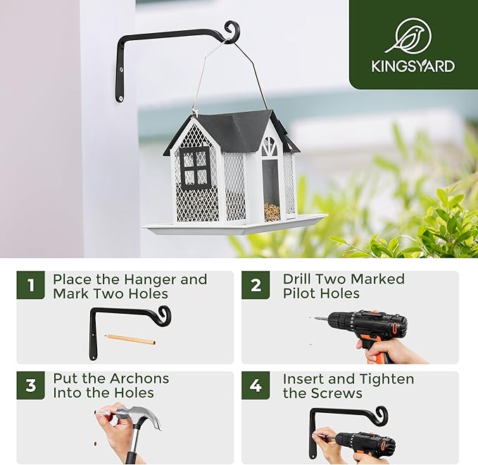 Kingsyard 2-Pack Wall Plant Hanger Outdoor - Heavy Duty Metal Hanging Bracket Hooks for Hanging Plant Bird Feeders Lanterns Wind Chimes Outdoor & Indoor, 10-Inch/Black