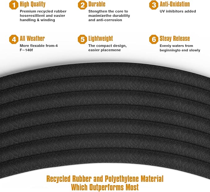 Soaker Hose 25FT 5/8" Diameter for Garden Beds Solid Brass Interface Irrigation Save 70% Water Heavy Duty Rubber Great for gardens/flower beds