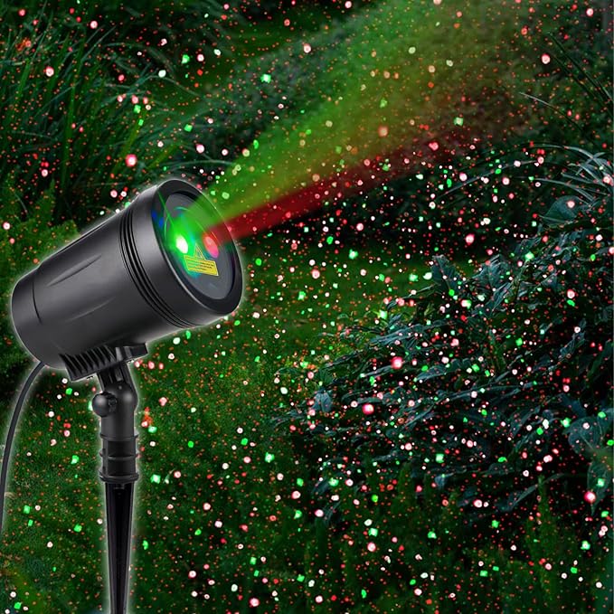 Outdoor Garden Laser Light Projector, Christmas Laser Lights with Red and Green Star Show, Waterproof Holiday Laser Light Landscape Spotlight, Suitable for Outdoor Garden, Home, Decoration, Party
