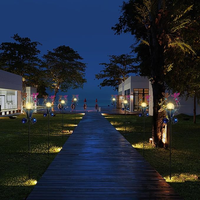 VCUTEKA Solar Lights Outdoor Metal Garden Stake Waterproof Crackle Glass Globe Garden Decor Fairy for Pathway, Lawn, Patio, Yard