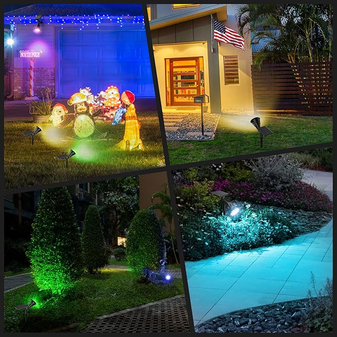 Solar Color Spot Lights Outdoor, 21 LEDs Color Changing Solar Outdoor Lights, IP67 Waterproof RGB Multicolor Yard Solar Spotlights Auto On/Off for Pathway Garden Pool Patio Tree