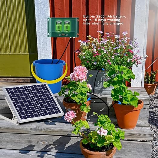 Lewisia 10W Solar Automatic Drip Irrigation Kit Auto Watering System Solar Powered Auto-Irrigation Set for Garden Raised Beds Patio Lawn Greenhouse Potted Plants Up to 50 Plants