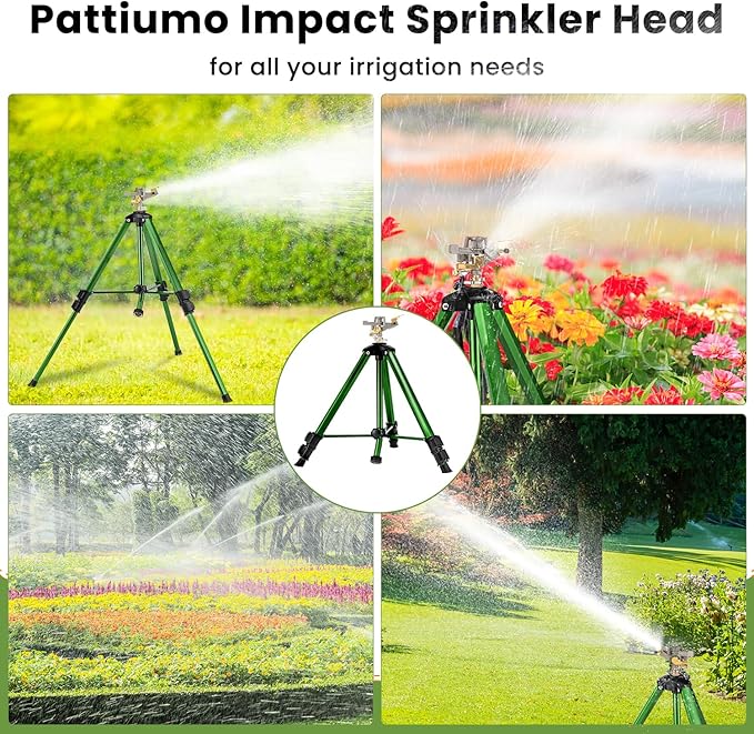 Lawn Sprinklers for Yard, Pattiumo 360°Tripod Sprinklers for Yard Large Area, 3/4" Connector, Adjustable Height 16-37”, Heavy Duty Sprinklers for Garden/Yard/Patio, 1Pack