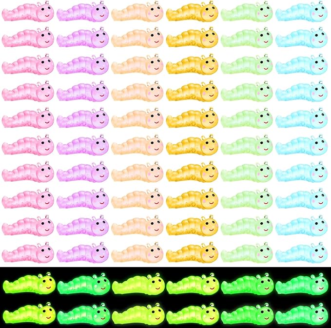Suzile 60 Pcs Mini Resin Animals Caterpillars Miniature Figures Luminous Mini Resin Charms Miniature Garden Accessories Micro Landscape Ornaments for DIY Outdoor Decor Party Decorations (Bright Color)