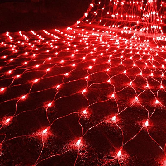 WATERGLIDE Outdoor Christmas Net Lights, 12FT x 5FT 360 LED Mesh String Light with 8 Lighting Mode, Connectable Waterproof Lights for Garden Tree Bushes, Valentines Wedding Party Decorations, Red