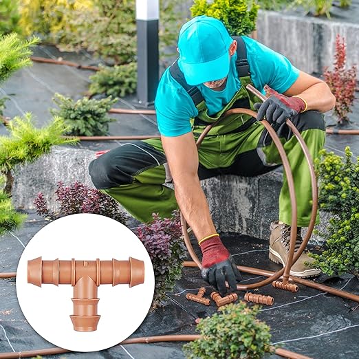 Drip Irrigation Barbed Tee：20 Pack Drip Irrigation Tee Parts Fits for 1/2 Inch Drip Irrigation Tubing 17mm 0.600" ID Tee Connectors for Patio Lawn Garden