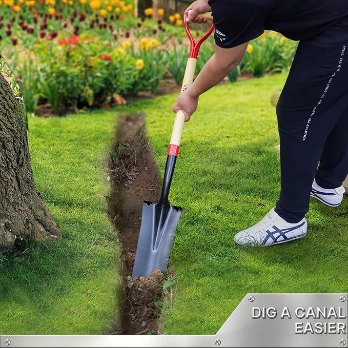 Spade Shovel,Transplanting Spade，Drain Spade,Spade Shovels for Digging,Sharp Shooter Shovel or Spade,45Inch,Stell D-Grip,Wooden Handle