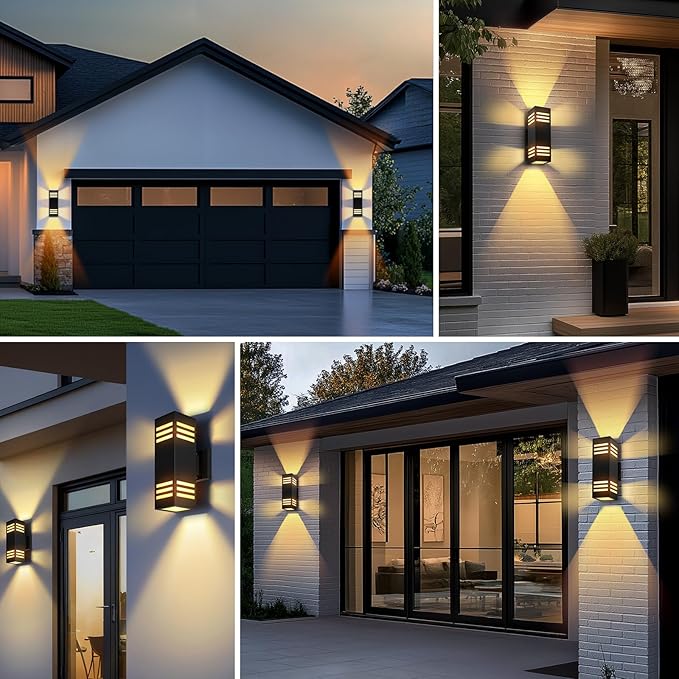 2 Pack Outdoor Wall Lights, Up/Down Modern Wall Sconce Exterior Lighting Fixture Square Wall Lamp Aluminum IP65 Waterproof Wall Mount Porch Lights ETL Listed E26 Bulbs Included 2700K