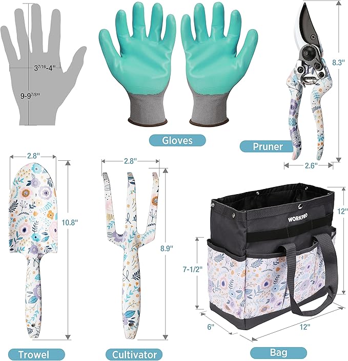 WORKPRO 5PCS Garden Tool Set, Aluminum Heavy Duty Gardening Tool Set with Garden Tool Bag, Outdoor Garden Hand Tools, Garden Gifts