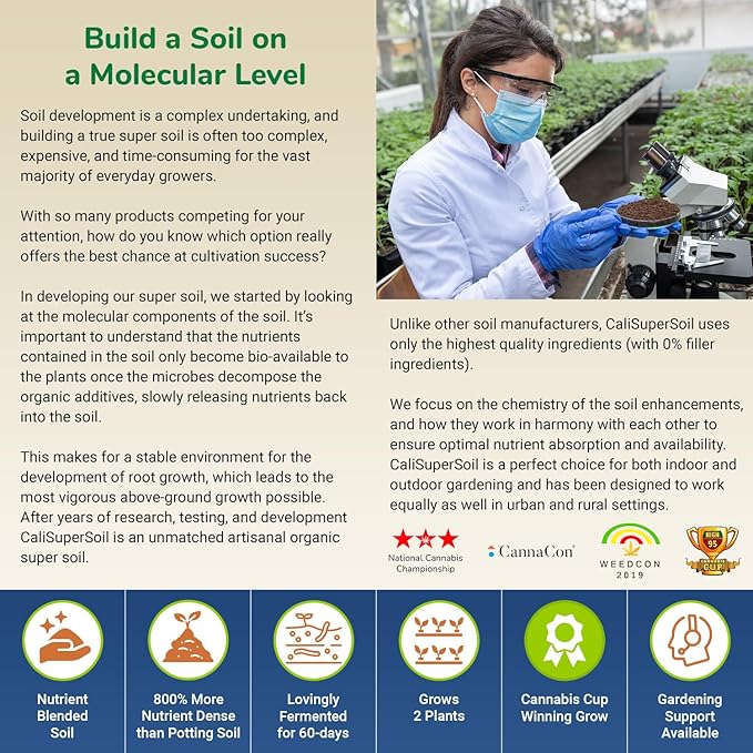 California Super Soil Premium 100% Organic Super Soil - 18+ Nutrient Blend - Living Soil Technology - Potting and Garden Soil for Indoor Grow Kit - 6Lbs Bag - Grows 2 Plants