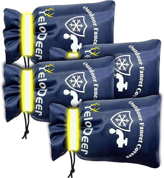 Outdoor Faucet Cover for Winter, Yelodeer 4 Packs 7.1"W X 10.7"H Upgraded Thicken Spigot Pipe Covers, Reusable Waterproof Oxford Faucet Sock, Hose Bib Covers for Winter Insulated Freeze Protection