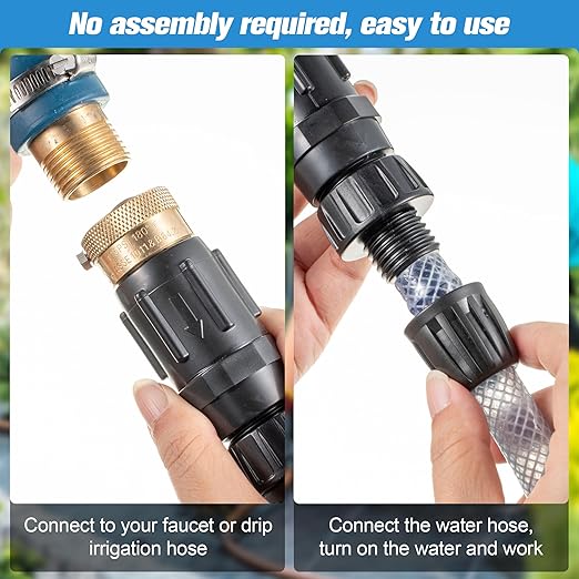 Feekoon 2 Set Drip Irrigation Faucet Adapter Kit 1/2'' Irrigation Tubing to 3/4'' Faucet Water Pressure Regulator Backflow Preventer with Filter, Drip Irrigation System Parts, No Assembly Required