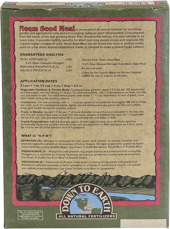 Down to Earth Organic Neem Seed Meal Fertilizer Mix 6-1-2, 5 lb