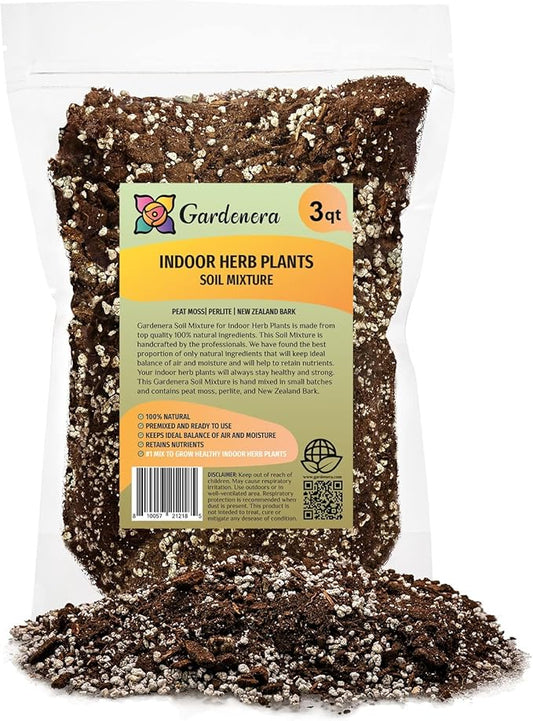 Soil Mixture for Indoor Herb Planters - Specially Blended Soil Mixture for Planting and Growing Indoor Kitchen Herbs Indoors, Indoor Herb Garden, Herb Growing Soil Mixture - 3 Quart Bag