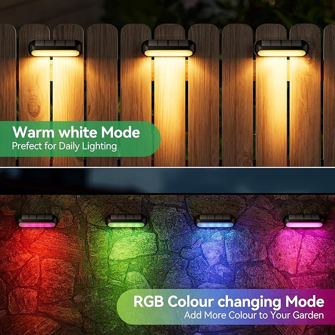 Outdoor Solar Lights for Outside, 10 Pack Bright Solar Fence Lights with Multi-Color Changing & Warm White Mode, Upgraded Solar Step Lights Outdoor Waterproof for Garden Deck Post Stair Wall