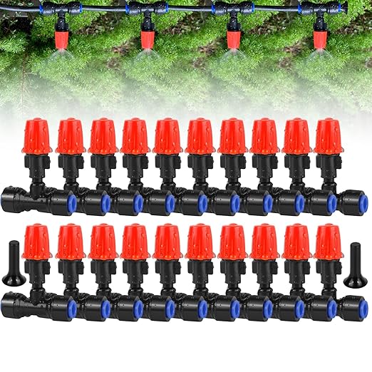 18PCS Adjustable Drip Irrigation Emitters(Mist)Kit-Quick Connect for 1/4" Tubing, Water-Saving, Dual Adjustment System-Easy to Install Drippers for Precise Garden Watering of Vegetables,Shrubs&Flowers