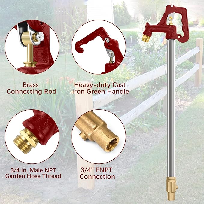 Yard Hydrant Frost Proof Outdoor Faucet Frost Free Freeze Proof Faucet for Yard Garden Farm Pasture Irrigation, Water Hydrant 3/4" Pipe Connection, 6.25ft Total Length 4' Bury