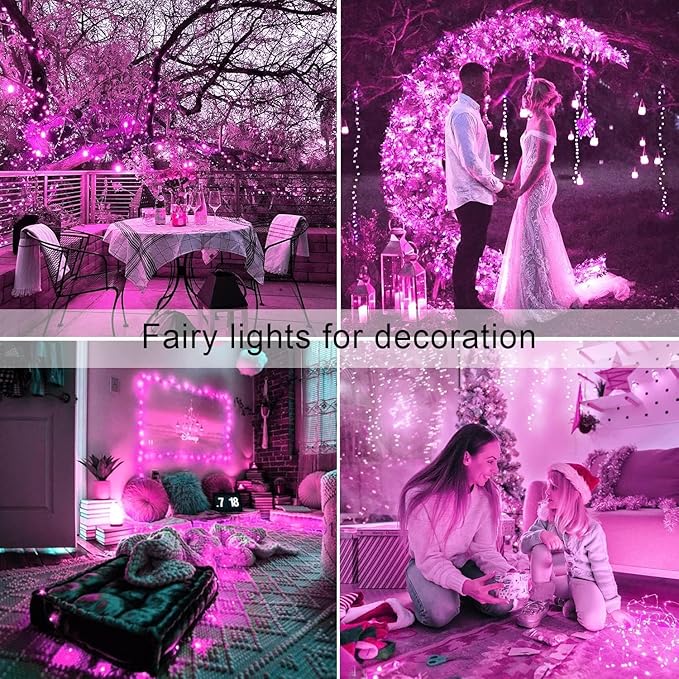 JMEXSUSS 4 Pack Pink Solar Lights, Each 33ft 100 LED Solar String Lights Outdoor Waterproof, 8 Modes Copper Wire Pink Fairy Light for Yard Patio Garden Party Wedding Decorations