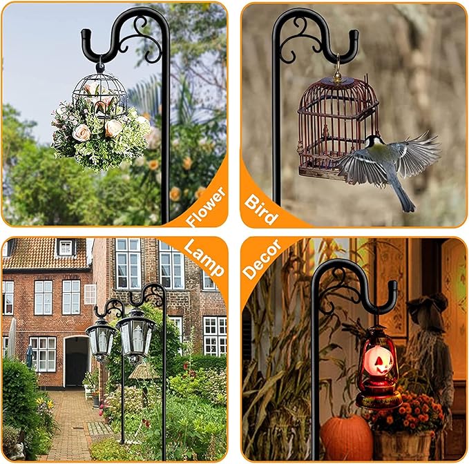 Shepards Hooks for Outdoor, 76 Inch Adjustable Shepherds Hook for Bird Feeders for Outside (2pcs), Heavy Duty Humming Bird Stand Feeder Pole, Metal Garden Hooks Hanger for Outdoor Décor