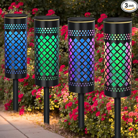 Solar Garden Lights Outdoor,4 Pack Solar Pathway Lights,Birthday Gifts for Women Mom Grandma,Colors Changing Garden Stake Lights for Yard Art Porch Patio Driveway Lawn
