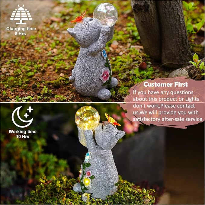 Solar Cat Outdoor Garden Statues : Outside Decor with Lights Clearance for Yard Art Lawn Ornaments Porch Patio Balcony Home House - Birthday Gifts for Grandma Mom Women