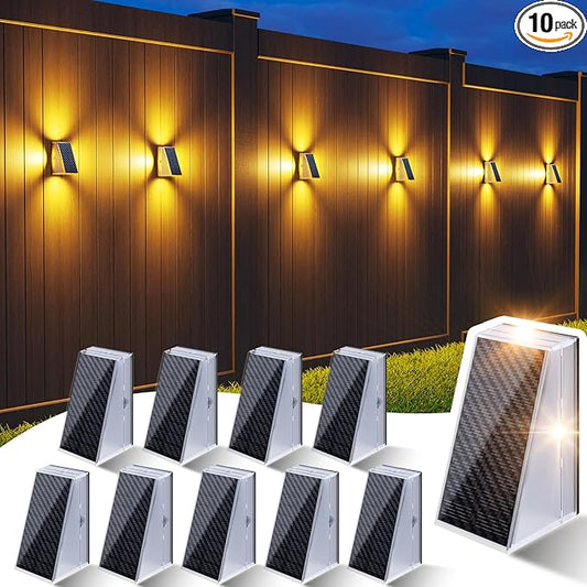 KINKAI Solar Fence Lights - 10 Pack Outdoor Fence Lights Solar Step Light Waterproof with 11 Lighting Modes Outdoor Solar Lights Decor for Wall Stairs Step Garden Backyard Walkway Patio(Warm Light)