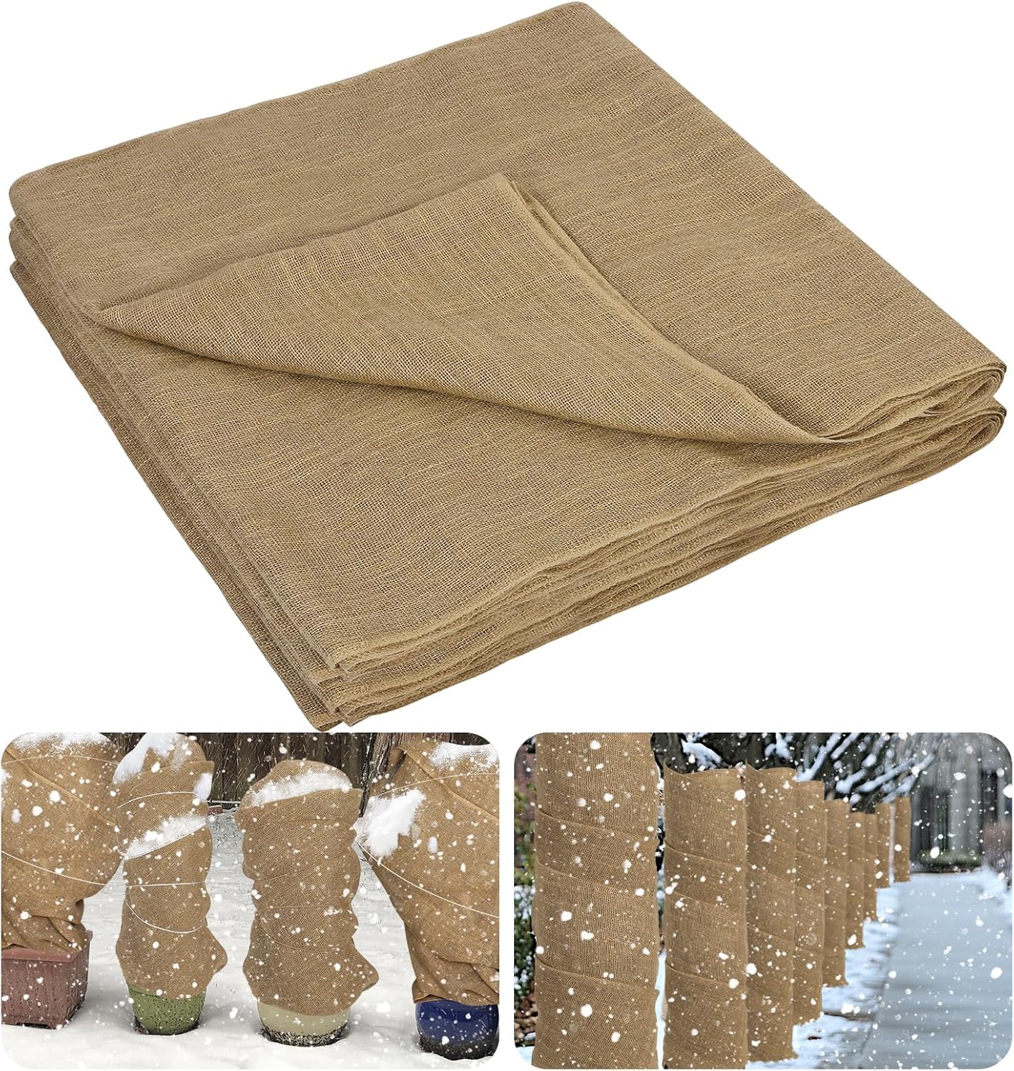 ANPHSIN 50ftx40in Natrual Burlap Plant Covers Freeze Protection - Winter Frost Plant Blankets, Frost Cloth Tree Wrap for Outdoor Bushes Trees Potted Plants Cold Weather
