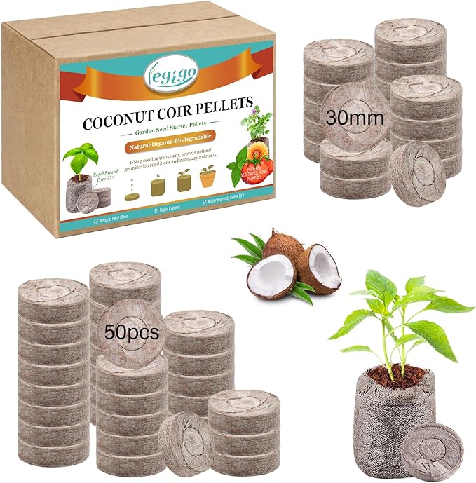 Legigo 50 PCS Coco Coir Pellets Seed Starter, 30mm Coconut Coir Seed Starter Pods for Seedlings, Compressed Seed Plant Starter Soil Pods Plugs for Starting Seed Planting Herbs Flowers Vegetables