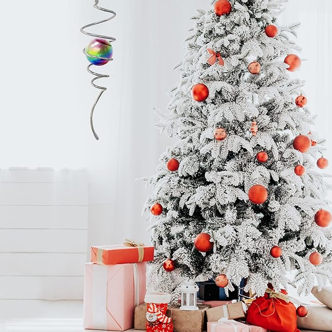 Multi Color Wind Spinner Tail Gazing Ball Spiral Decorative Wind Spinner Sun Catcher Visual Illusion Wind Spinner Stabilizer Indoor Outdoor Garden Decoration Wind Sculptures-13in Height